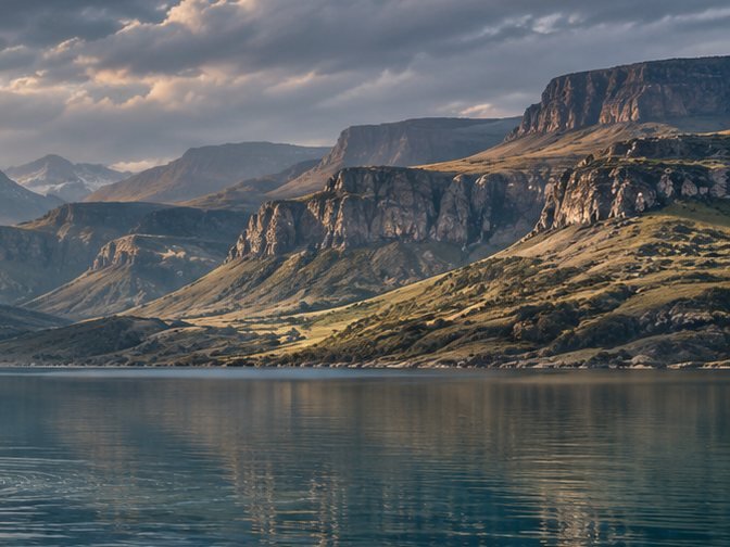 Mountain ridge above a still lake